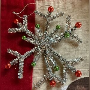 Vtg 5” Tinsel Snowflake Christmas Tree Ornament